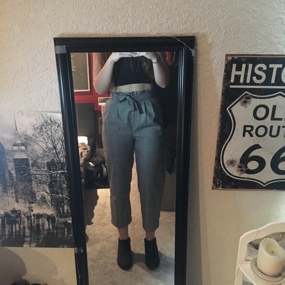 gingham ankle trousers with paper bag waist
